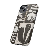 Floral Block Print Tough Phone Case — Black & White Botanical Protective Cover