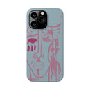 Abstract Line Face Slim Phone Case | Minimalist Portrait, Dusty Blue & Rose