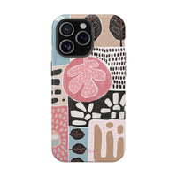 Abstract Floral Magnetic Phone Case — Impact-Resistant Protective Cover with Pink & Teal Collage Design