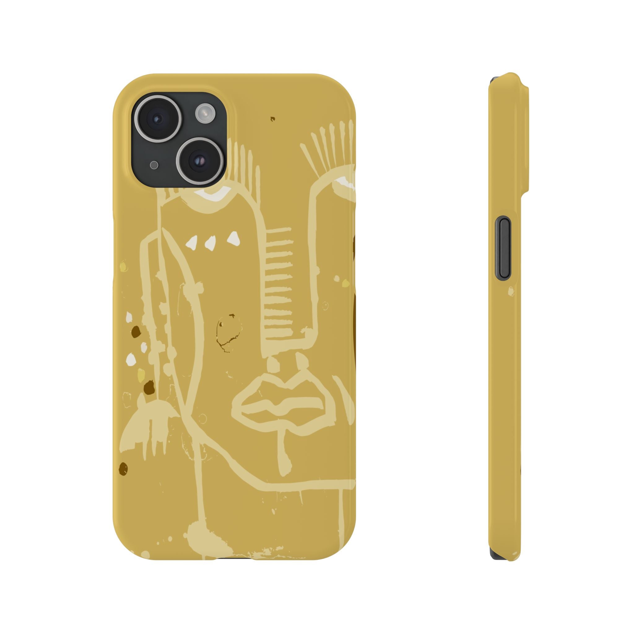 Abstract Line Face Slim Phone Case | Minimalist Art, Mustard Yellow