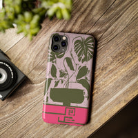 Slim Phone Case — Retro Monstera Plant Pink Green Botanical Design