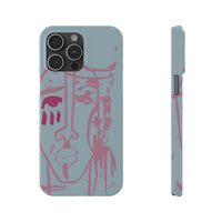 Abstract Line Face Slim Phone Case | Minimalist Portrait, Dusty Blue & Rose