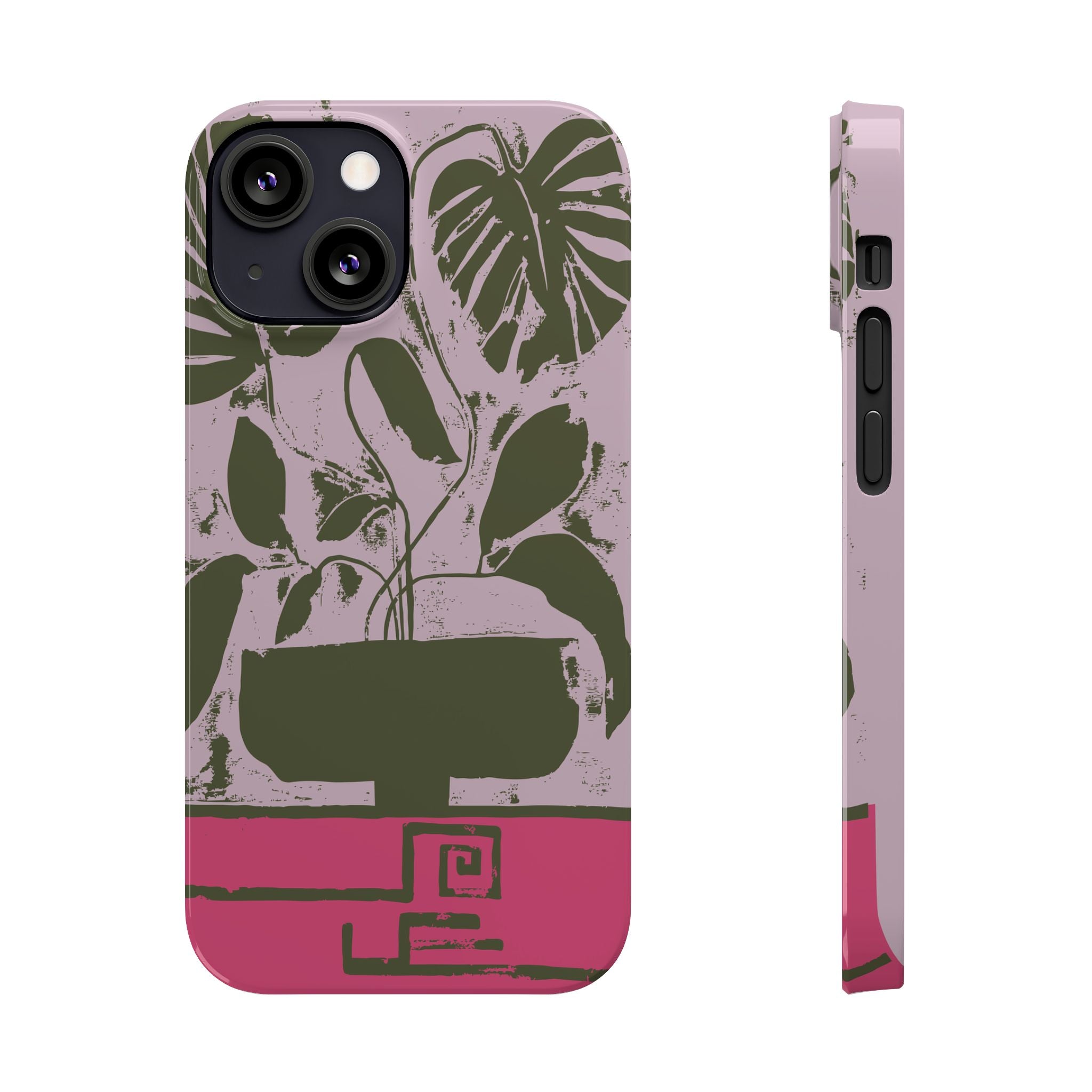 Slim Phone Case — Retro Monstera Plant Pink Green Botanical Design