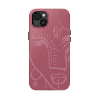 Abstract Line Face Tough Phone Case | Blush Pink Minimalist Art