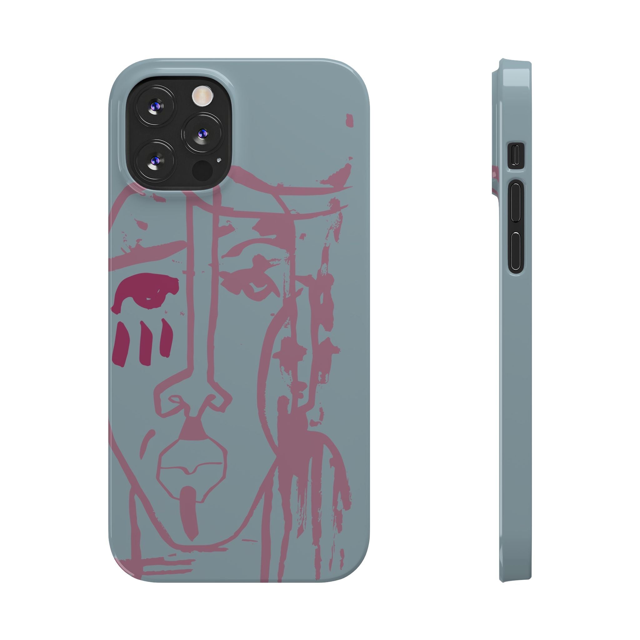 Abstract Line Face Slim Phone Case | Minimalist Portrait, Dusty Blue & Rose
