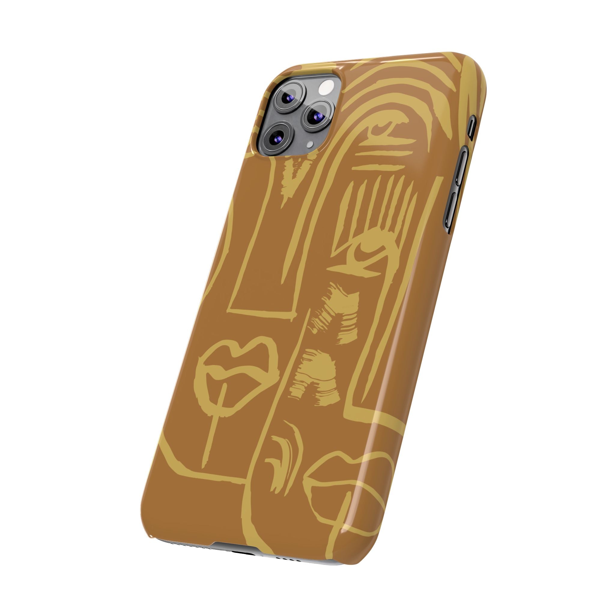 Abstract Face Line Art Slim Phone Case | Minimalist Brown Sketch