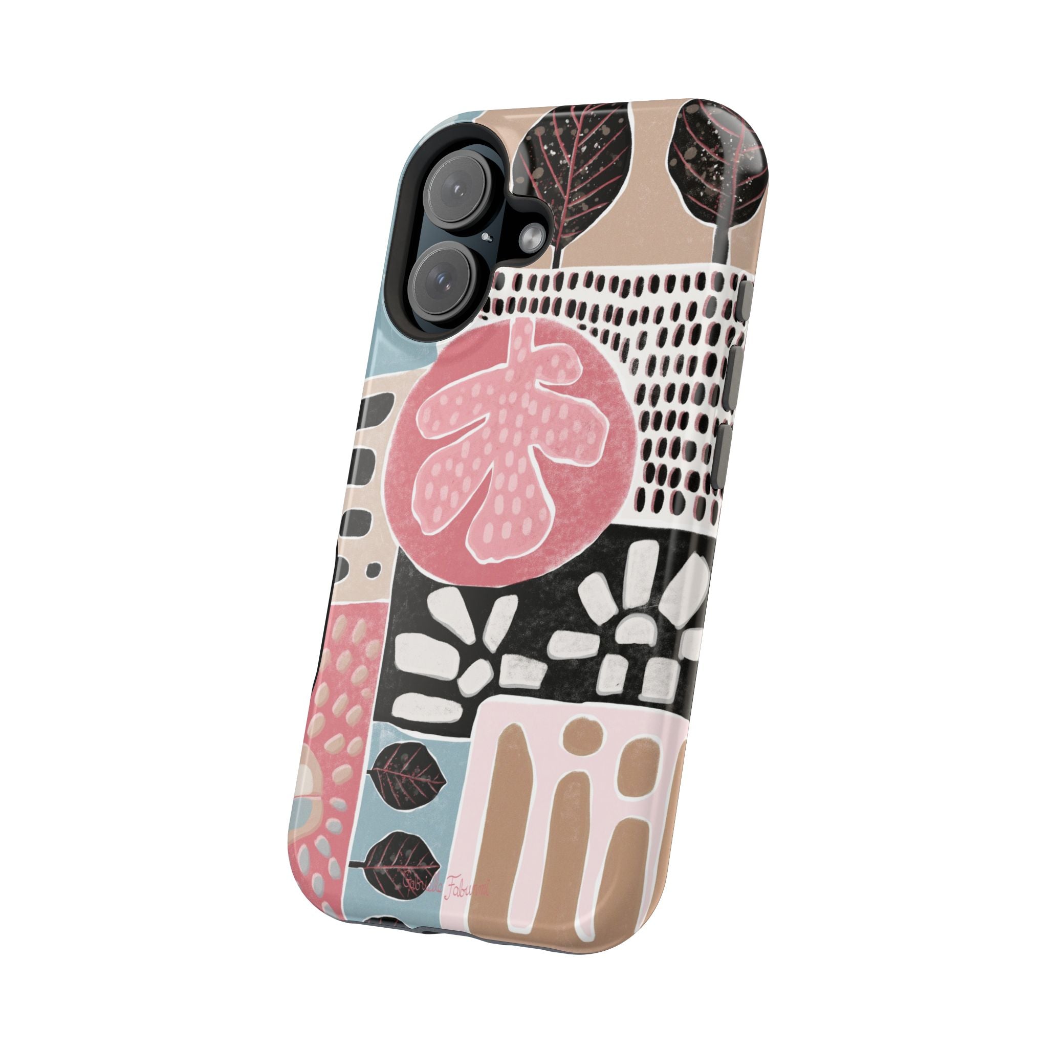 Abstract Floral Magnetic Phone Case — Impact-Resistant Protective Cover with Pink & Teal Collage Design