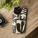 Floral Block Print Tough Phone Case — Black & White Botanical Protective Cover