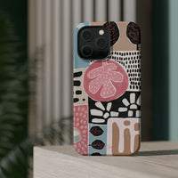 Abstract Floral Magnetic Phone Case — Impact-Resistant Protective Cover with Pink & Teal Collage Design