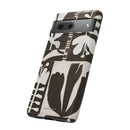 Floral Block Print Tough Phone Case — Black & White Botanical Protective Cover