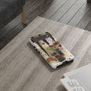 Watercolor Ink Splash Tough Phone Case — Abstract Olive, Blush & Charcoal Protective Cover