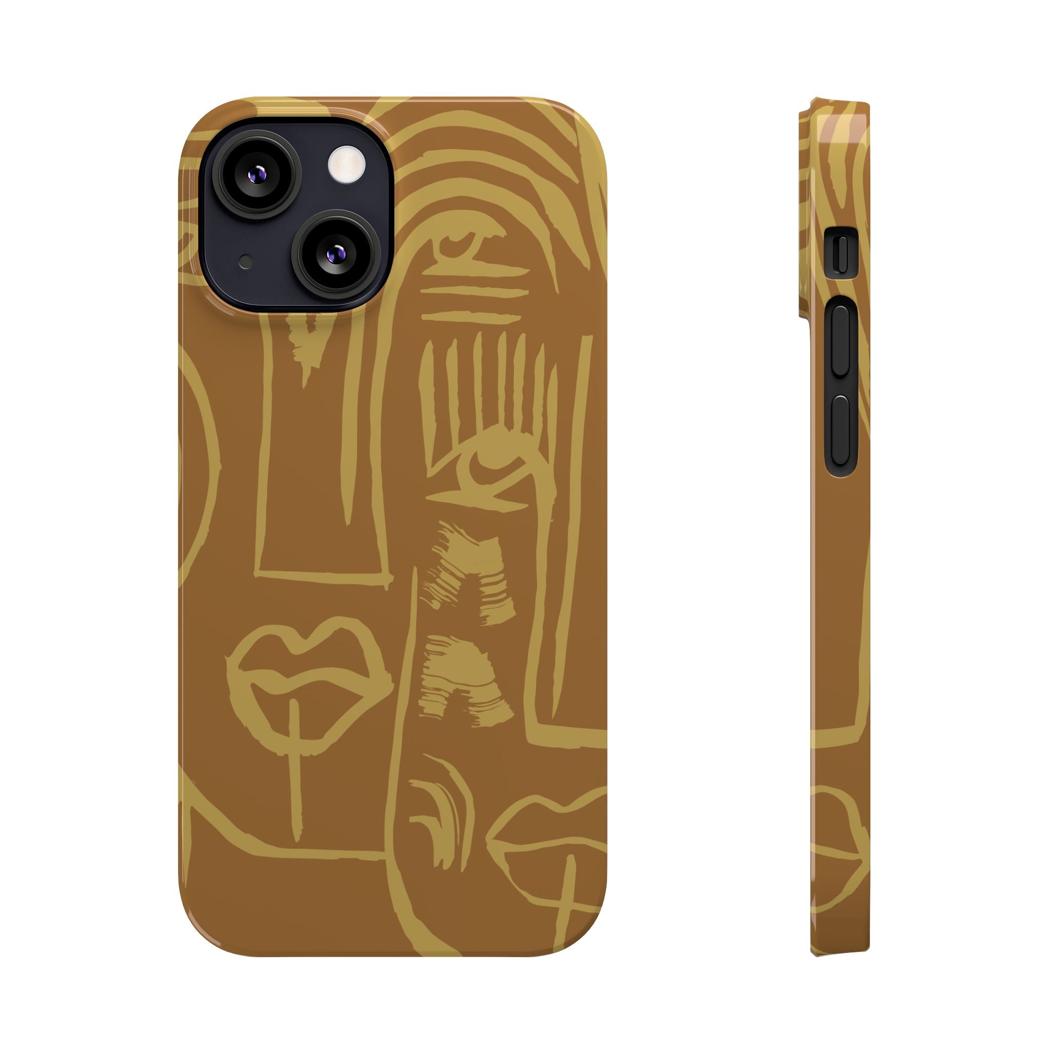 Abstract Face Line Art Slim Phone Case | Minimalist Brown Sketch