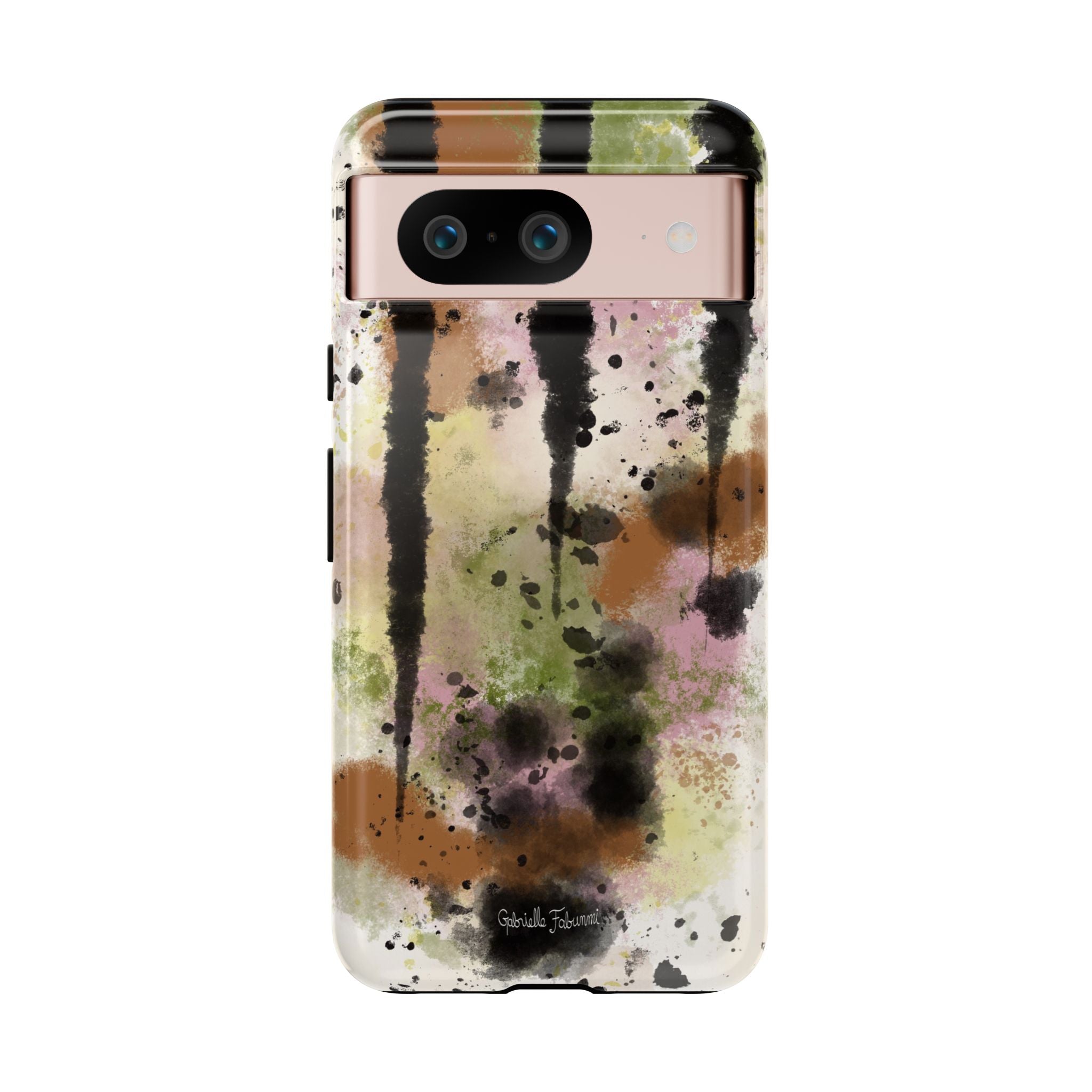 Watercolor Ink Splash Tough Phone Case — Abstract Olive, Blush & Charcoal Protective Cover