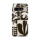 Floral Block Print Tough Phone Case — Black & White Botanical Protective Cover
