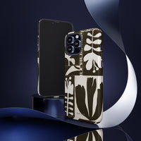 Floral Block Print Tough Phone Case — Black & White Botanical Protective Cover