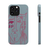 Abstract Line Face Slim Phone Case | Minimalist Portrait, Dusty Blue & Rose