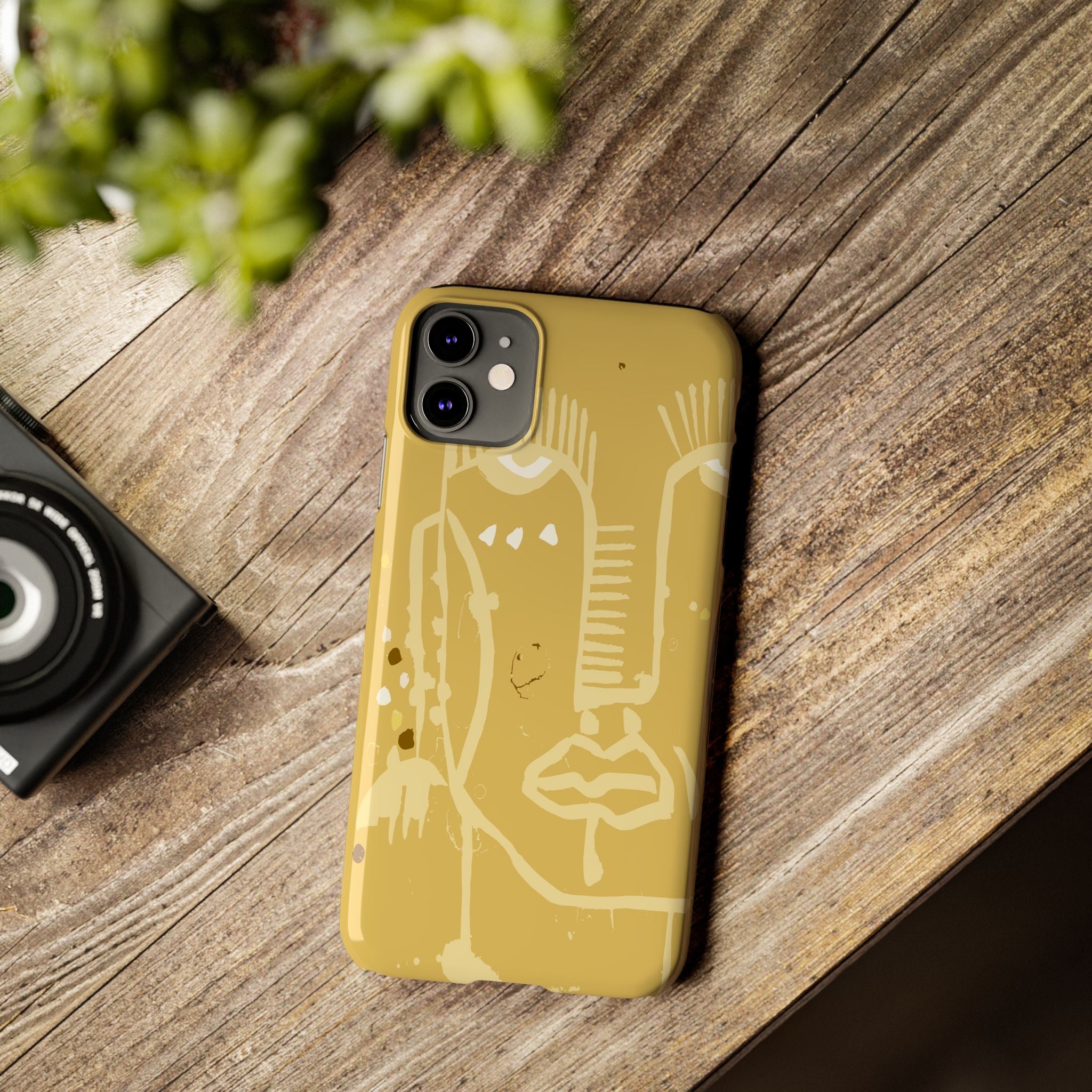 Abstract Line Face Slim Phone Case | Minimalist Art, Mustard Yellow