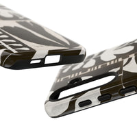 Floral Block Print Tough Phone Case — Black & White Botanical Protective Cover