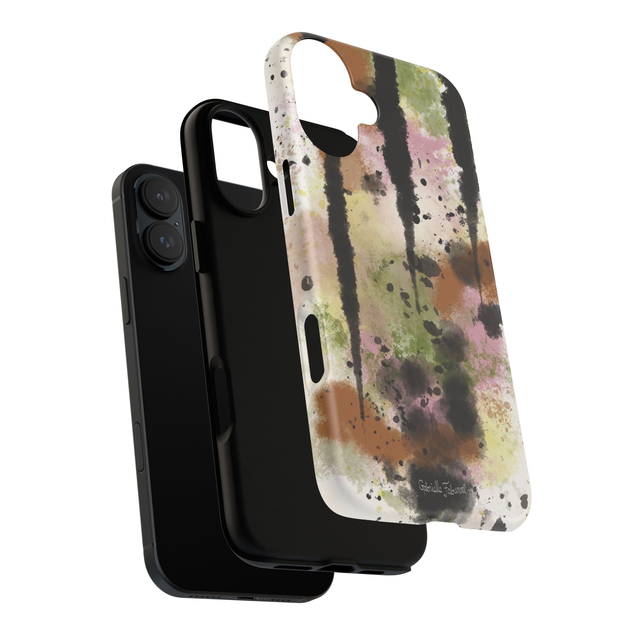 Watercolor Ink Splash Tough Phone Case — Abstract Olive, Blush & Charcoal Protective Cover