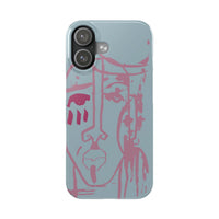 Abstract Line Face Slim Phone Case | Minimalist Portrait, Dusty Blue & Rose