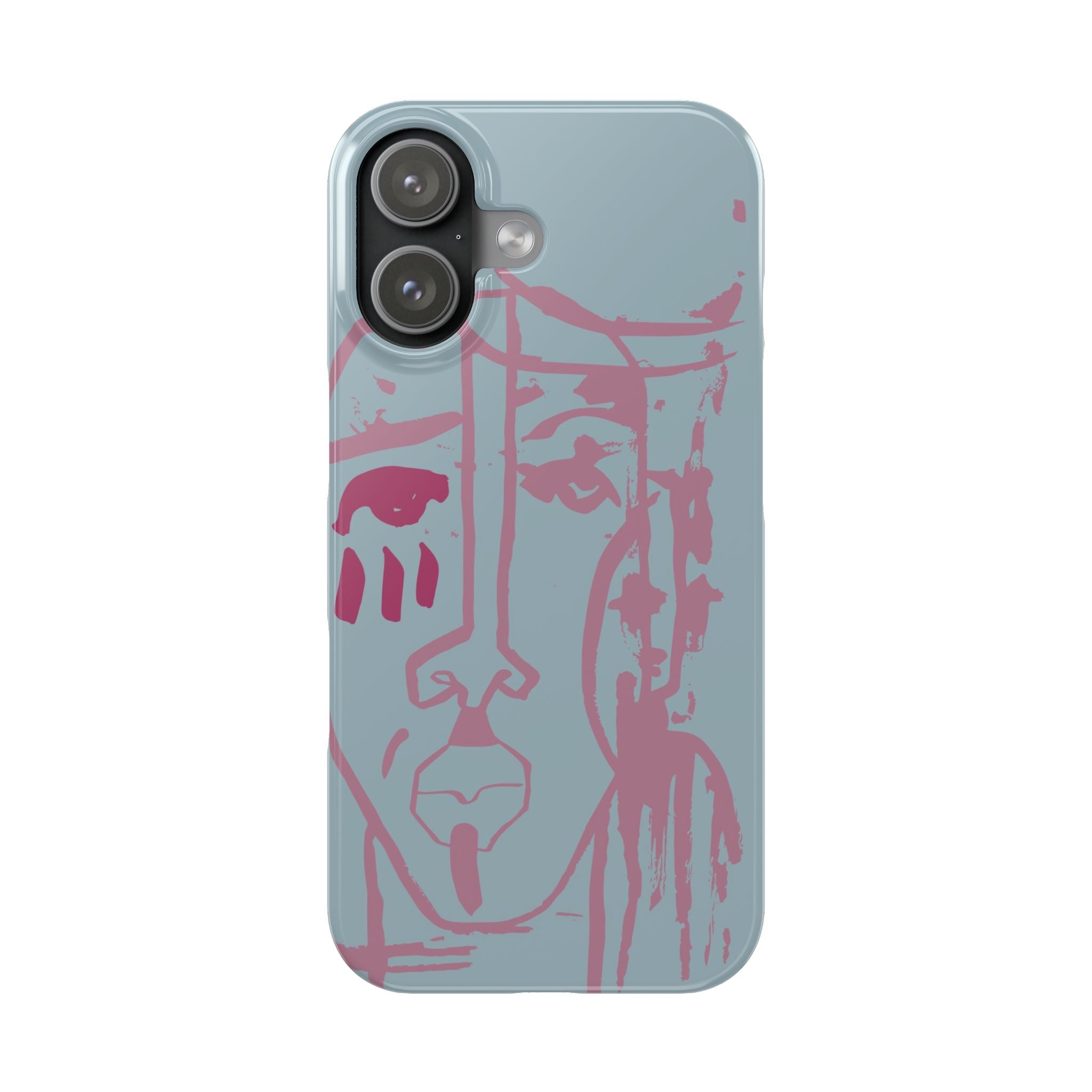 Abstract Line Face Slim Phone Case | Minimalist Portrait, Dusty Blue & Rose