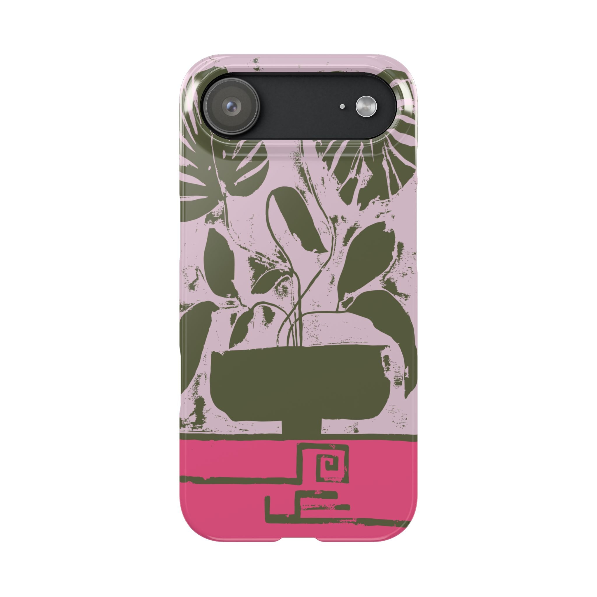Slim Phone Case — Retro Monstera Plant Pink Green Botanical Design