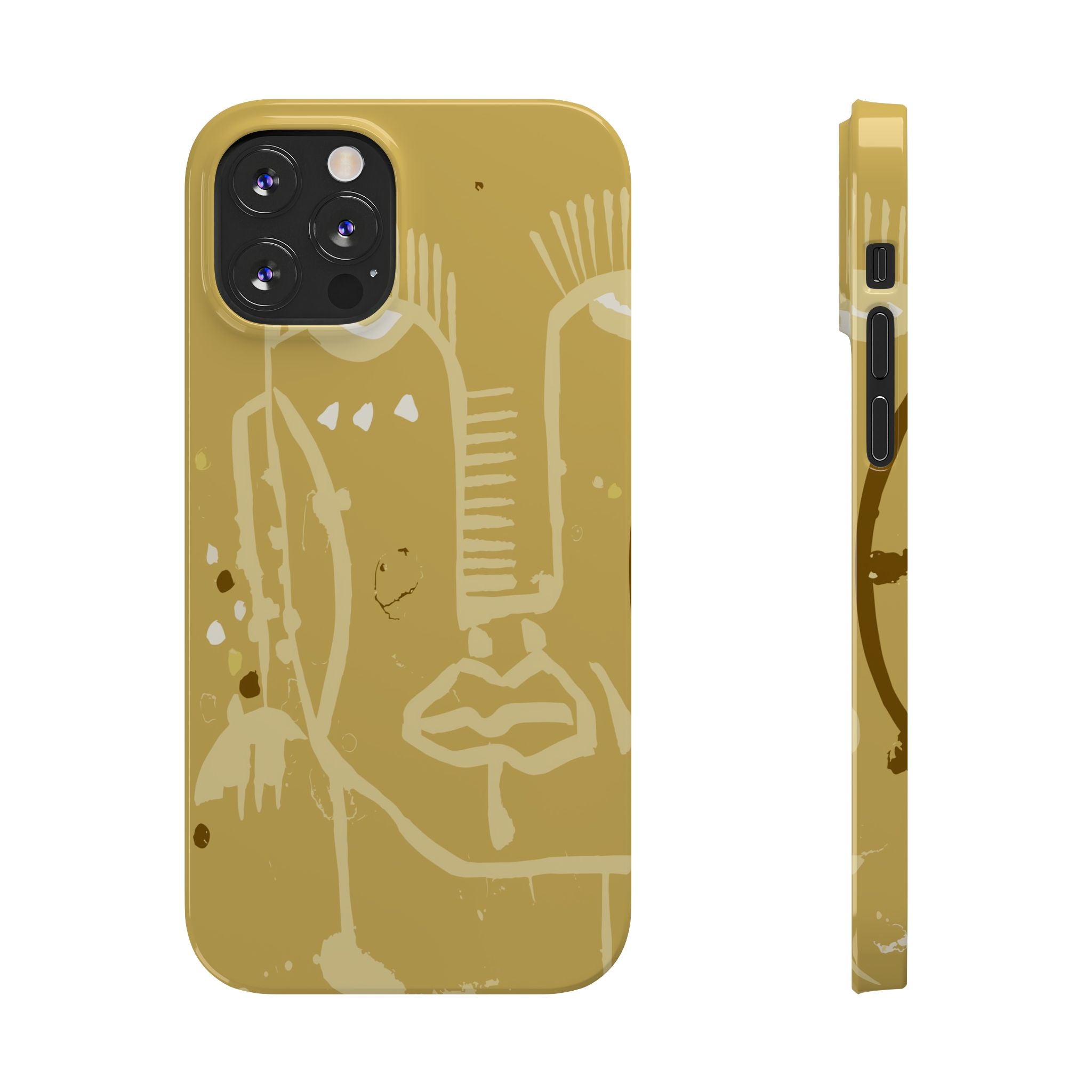 Abstract Line Face Slim Phone Case | Minimalist Art, Mustard Yellow