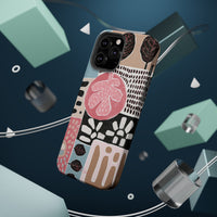 Abstract Floral Magnetic Phone Case — Impact-Resistant Protective Cover with Pink & Teal Collage Design