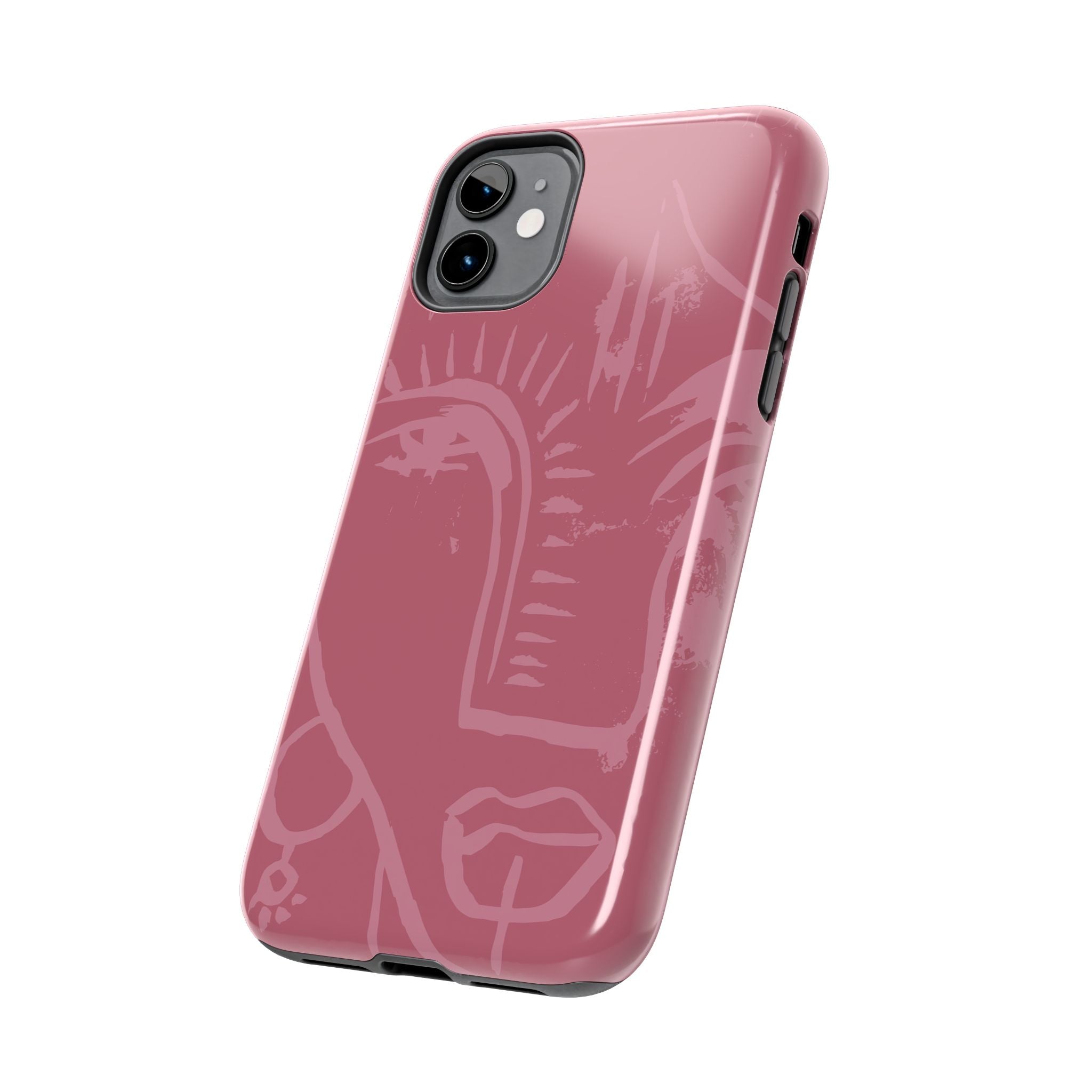 Abstract Line Face Tough Phone Case | Blush Pink Minimalist Art