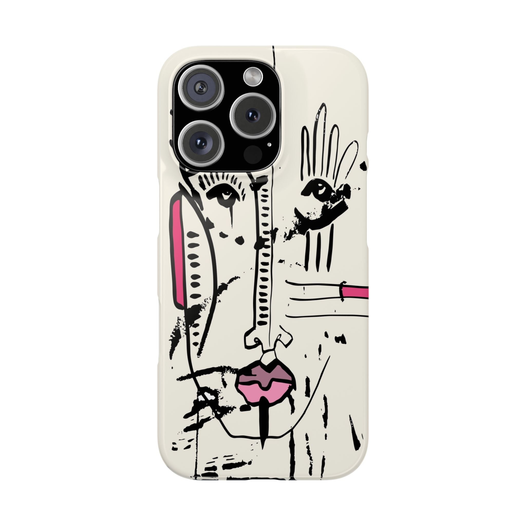 Abstract Face Line Art Slim Phone Case | Minimal Pink Accent