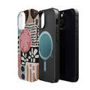 Abstract Floral Magnetic Phone Case — Impact-Resistant Protective Cover with Pink & Teal Collage Design