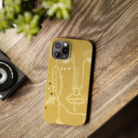 Abstract Line Face Slim Phone Case | Minimalist Art, Mustard Yellow