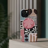 Abstract Floral Magnetic Phone Case — Impact-Resistant Protective Cover with Pink & Teal Collage Design