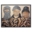 A artwork featuring three stylized figures with abstract and geometric characteristics, likely representing members of the African Student Union.